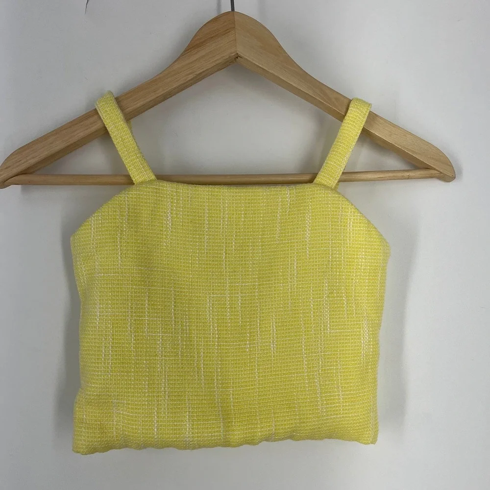 Truce Kids Yellow Textured Tweed 2-Piece Set Cropped Cami and Flare Pants Size S